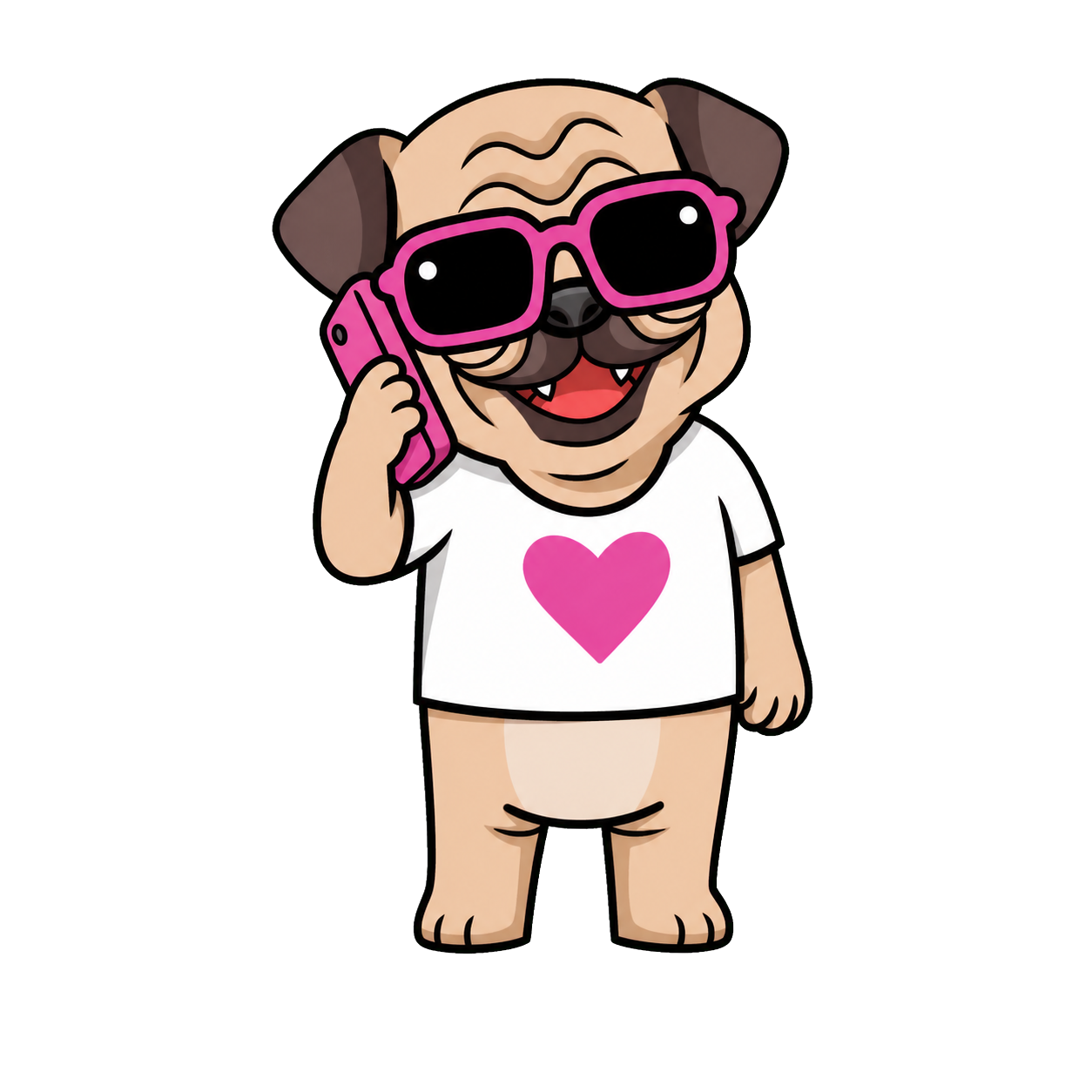 Daisy the pug talking on the phone